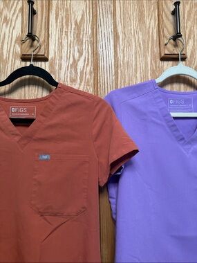 FIGS V-Neck Scrub Tops — Rust & Lavender